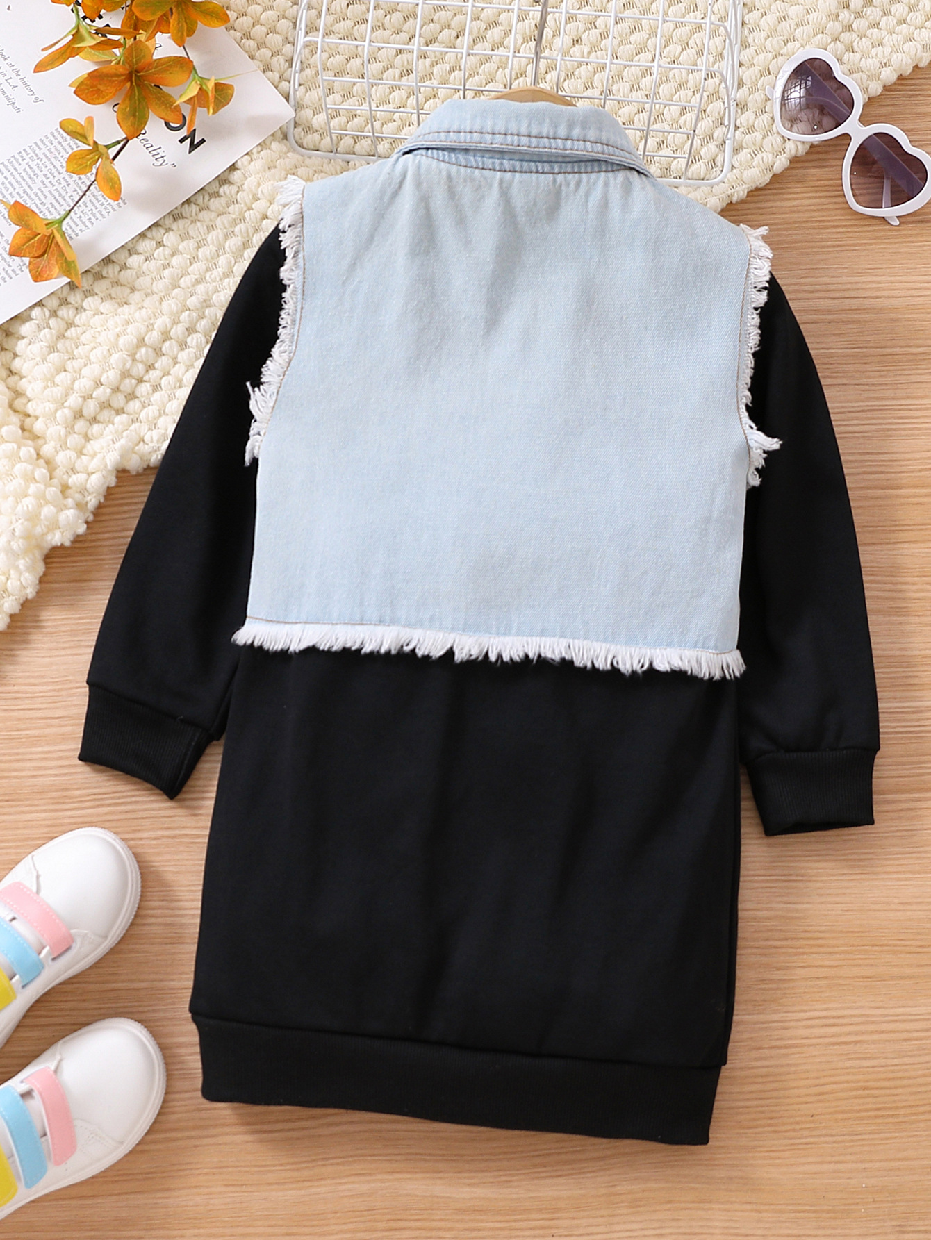 Set copii cu rochie hanorac și vestă din denim elegant_voghion.com