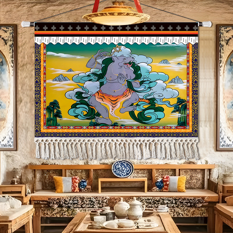 チベット吉祥チベット式布芸掛け絵四瑞長寿象掛け玄関仏堂通路背景装飾タペストリー|undefined