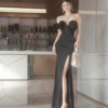 Light luxury niche host deep V strapless evening gown long skirt