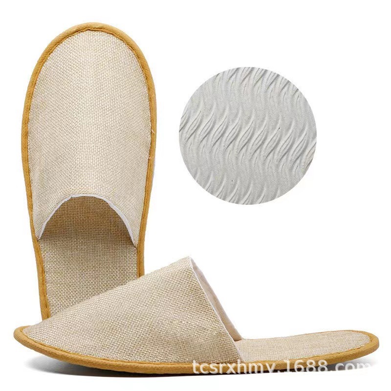 심플한 옐로우 린넨 슬리퍼 (프리 사이즈, 38 ~ 43 야드에 적합, 5mm 미끄럼 방지 솔)