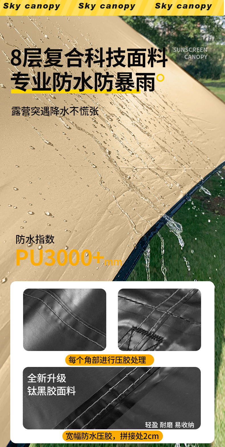 No-Assembly Outdoor Vinyl Canopy, New Type of Quick-Setup Tent, Camping Gear, Sun Protection, Rainproof, Sunshade, Cross-Border