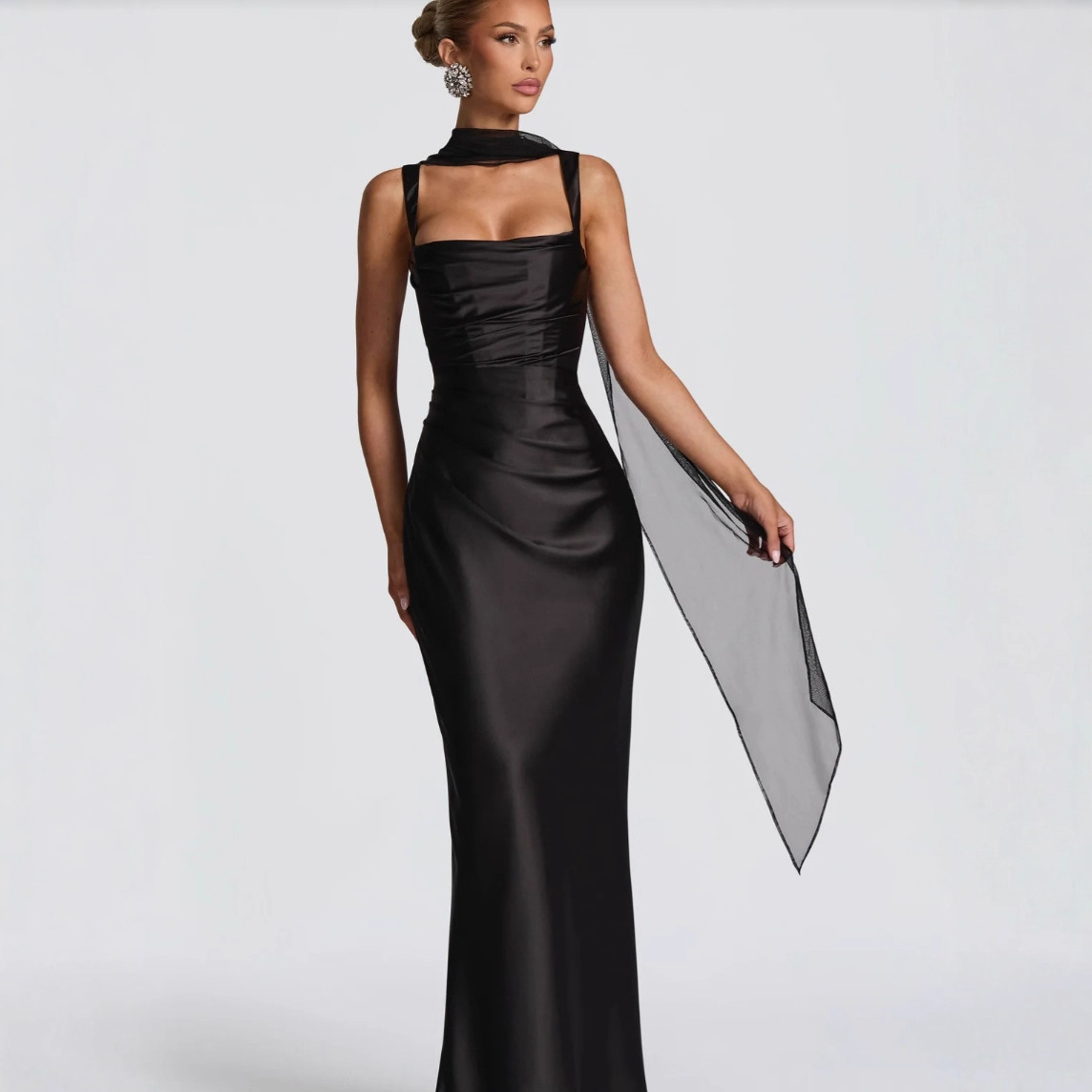 Aliexpress Prom Evening Dress 2026 European and American Cross-Border New Fashionable Elegant Slim Solid Color Host Dress for Women