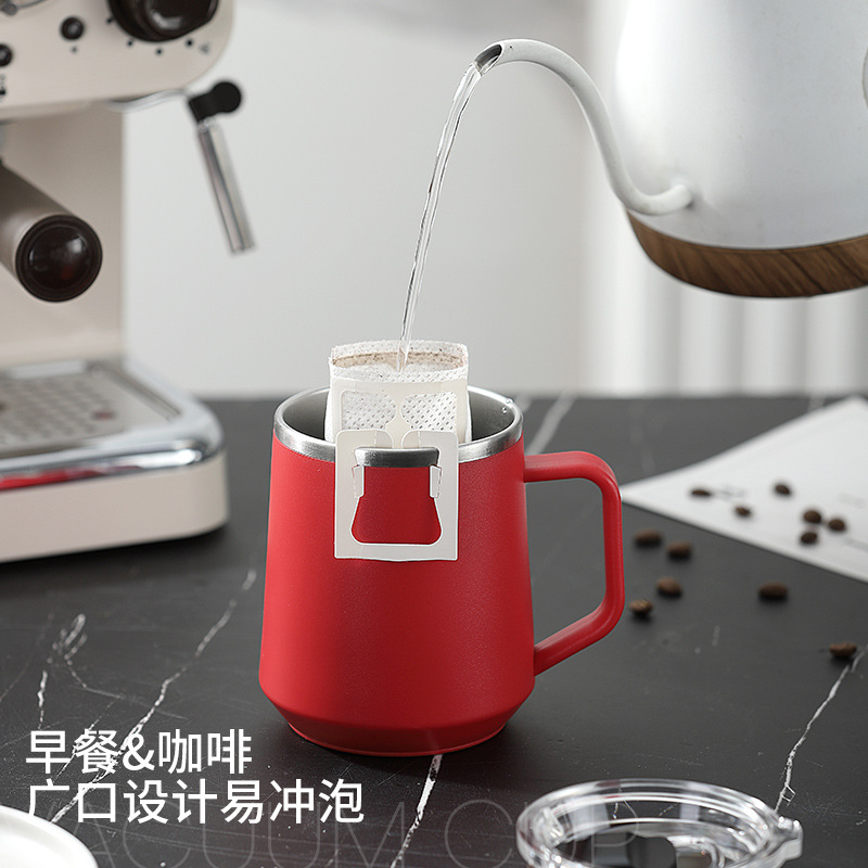 Taza nórdica ins Taza de vacío de oficina simple con tapa con mango Taza de café de acero inoxidable 304