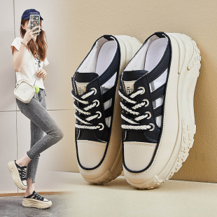 2024 summer new half-support small white shoes women's mesh breathable student skate shoes casual shoes increased ins tide Q072