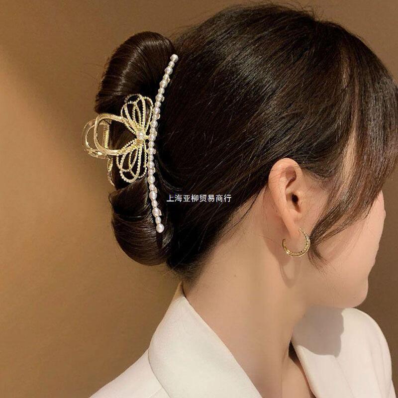 Metal clip Women's Light luxury shark clip clip updo hair clip back head Pearl temperament hair grip headdress large Metal clip Women's Light luxury shark clip clip updo hair clip back head Pearl temperament hair grip headdress large