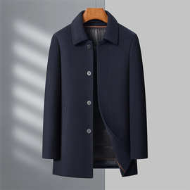 2024秋冬男商务双面呢中年新款户外脱卸鹅绒内胆翻领外套潮流代发