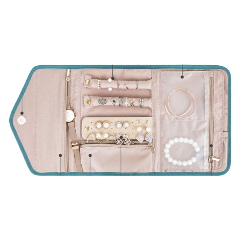 Bolso de joyería portátil de moda, bolsa de almacenamiento de joyería de alta gama, collar, pendientes, pendientes, pendientes, pulsera, anillo, joyería exquisita