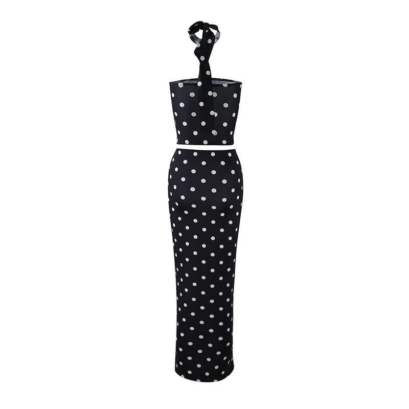 2025 Summer New European American Style Elegant Polka Dot Print Crop And Tank Top Two-Piece Set_ecoleips.com