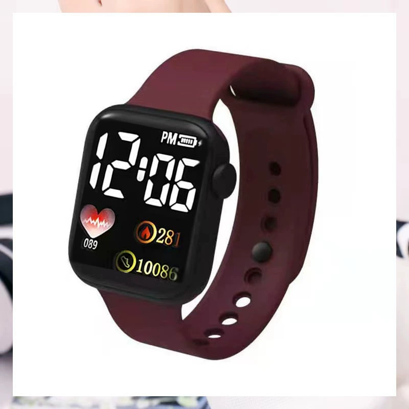 Kids digital watch, LED touch display, waterproof, silicone strap, multicolor options