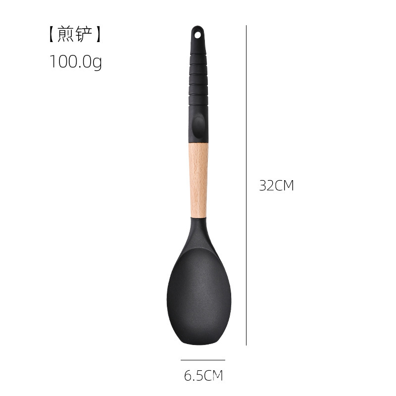 Nuevo punto de madera de mango de silicona 10 piezas de cocina de silicona negro 10 piezas de cocina de cocina de cocina