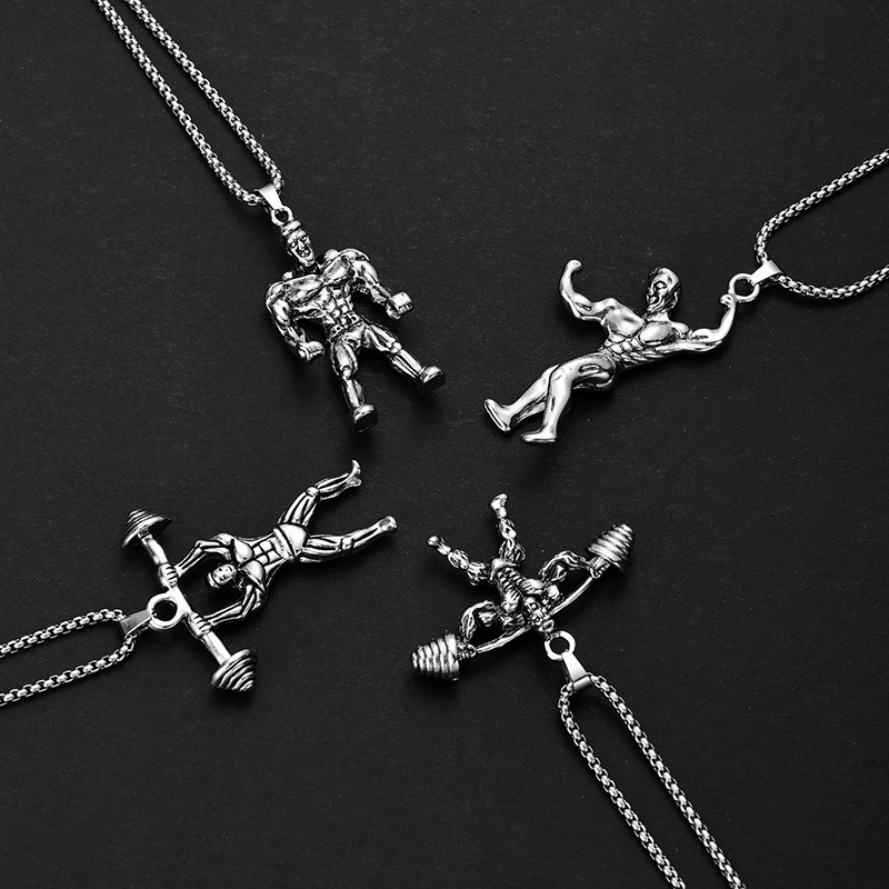 Collier d'haltérophilie pour hommes, pendentif de Fitness, de personnalité, Hip Hop, bijoux_voghion.com