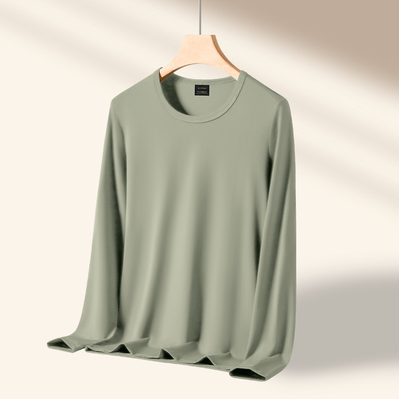 50番手シルク調モダール] メンズインナーシャツ 2025年新作 丸首 秋冬 長袖Tシャツ 薄手 おしゃれ|undefined