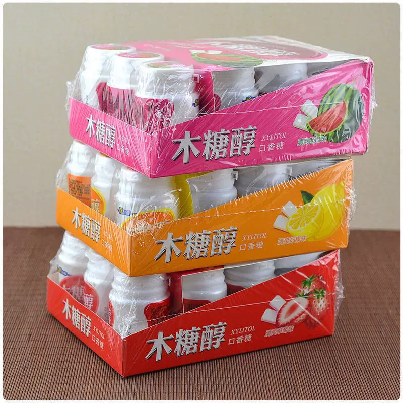 木糖醇口香糖大量批发整盒12瓶草莓味泡泡糖清新口气水果味泡泡糖