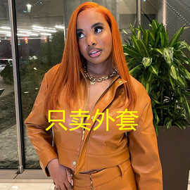 Y5219速卖通秋冬欧美女装时尚流行纯色PU拉链百搭外套