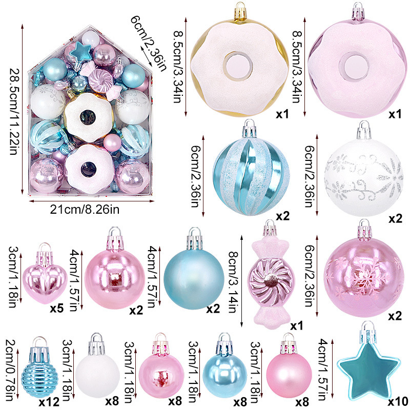 Ingjie nuevo 72PCS decoraciones de Navidad de la casa pintada en forma de caja colgante de bola redonda vestido de árbol de Navidad