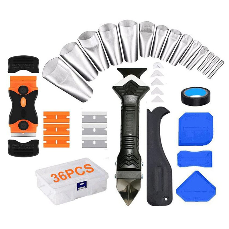 36件套三合一金属刮刀喷嘴涂抹抛光灌浆刮擦厨房浴室窗户盒装