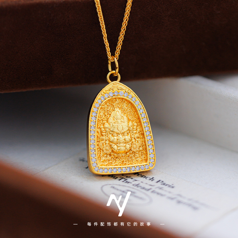 金店款久不掉色古法金越南沙金微镶黄财神吊坠精致女锁骨项链批发