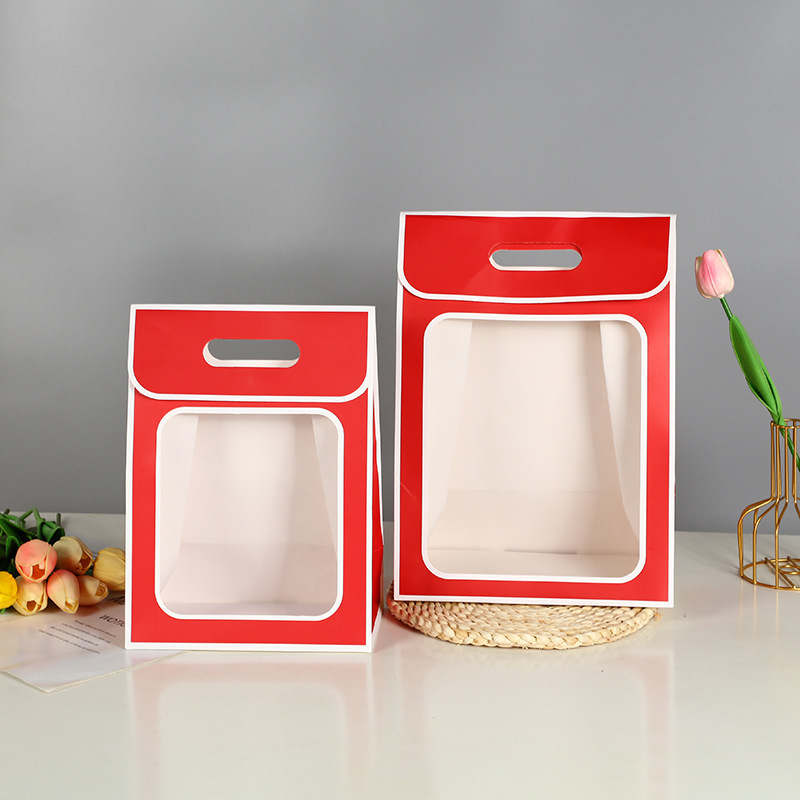 抖音热卖鲜花礼品袋手提袋纪念日送女友手提鲜花袋手提开窗礼品袋