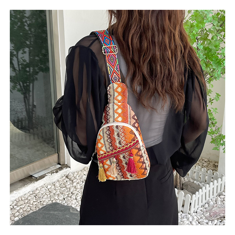 226g Weight Polyester Lining Material Zipper Closure Type Single Shoulder Strap Strap Type Fanny Pack Bags Type Casual, Travel Occasion Braid Material Geometric Pattern All Seasons Season Women's Gender Ethnic Style, Streetwear Style Square Shape Medium Size Women's Medium Braid Geometric Ethnic Style Streetwear Square Zipper Fanny Pack 8