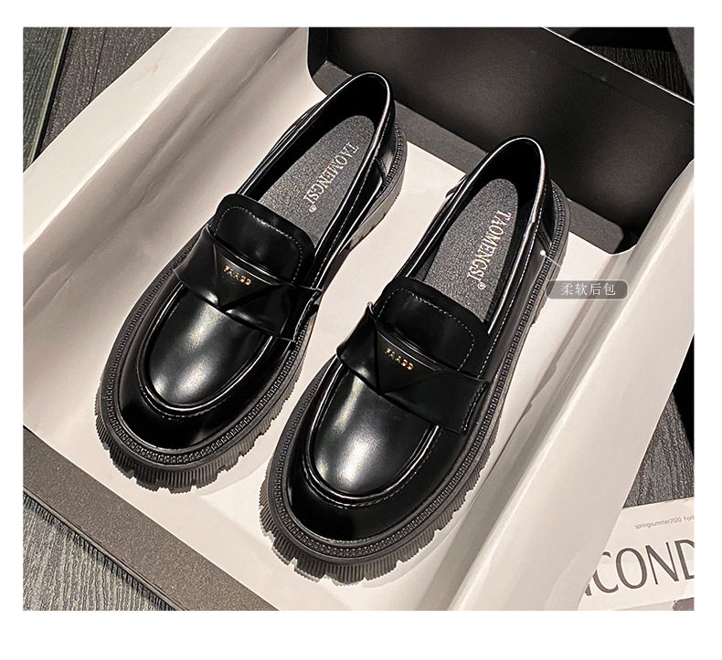 Giày lười nữ da bóng mũi tròn đế dày platform gót 3-5 cm — Màu đen chi tiết 4