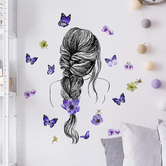 外貿卡通夢幻女孩背影蝴蝶兒童臥室家居裝飾牆貼貼紙自粘批發跨境