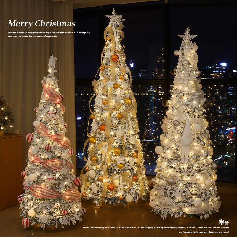 Transfronterizos nuevos sin instalación plegable luminoso paquete de árbol de Navidad blanco retráctil decoración de Navidad decoración