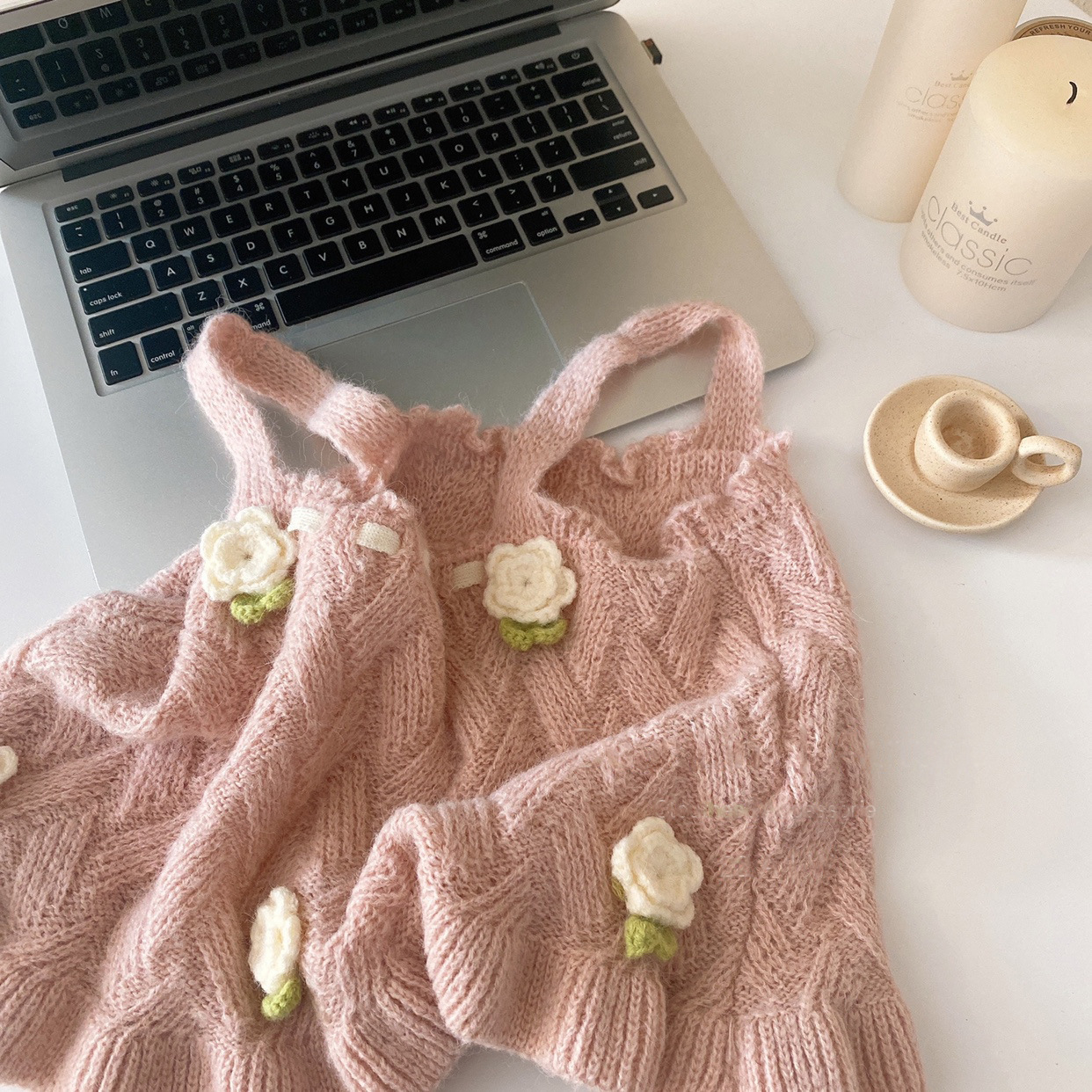 Salty Lime siete chaleco niñas Otoño e Invierno estilo occidental nuevo estilo coreano ropa para niños moda retro flor Rosa Chaleco de punto moda