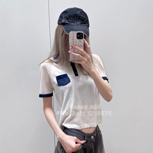 深圳南油 学院风撞色翻领短袖T恤女2026夏季新款印花Po针织衫上衣