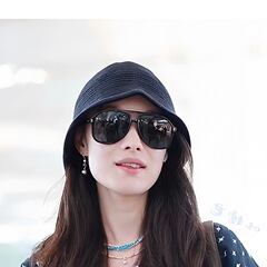 女秋冬百搭倪妮同款渔夫帽大头围飘带针织盆帽显脸小水桶遮阳帽子