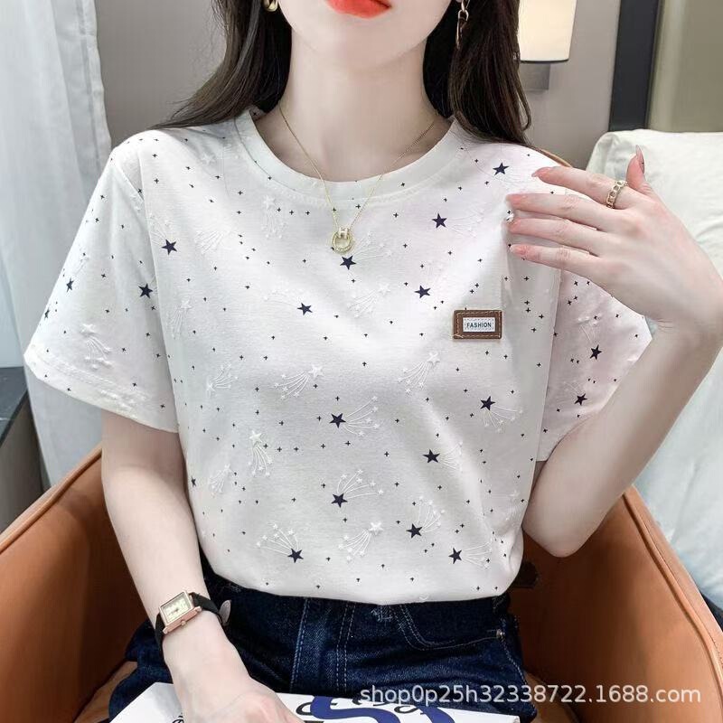 Women's white short-sleeve t-shirt, summer wear, 2026 new Korean style, loose fit, plus size, women's summer top Women's white short-sleeve t-shirt, summer wear, 2026 new Korean style, loose fit, plus size, women's summer top