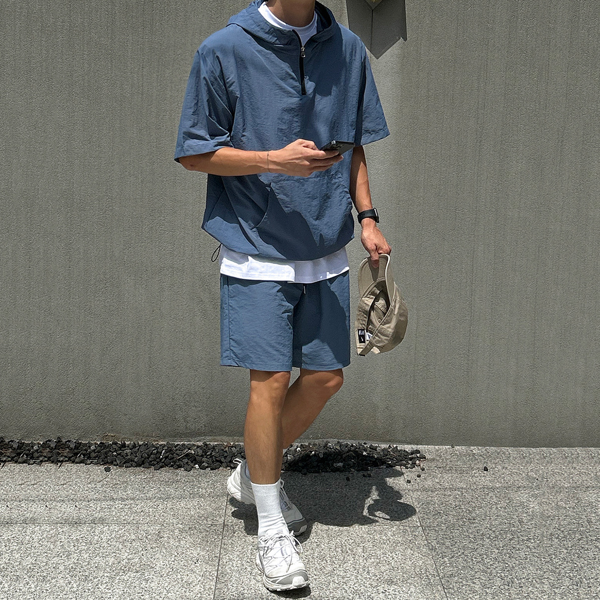 Myq Summer Korean Casual Sports Suit Men's Quick-Drying Hooded Short-Sleeved T-Shirt Thin Straight Five-Point Shorts