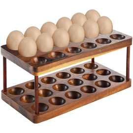 双层木制蛋架木质鸡蛋托盘新鲜鸡蛋托盘架新鲜鸡蛋厨房台面展示架