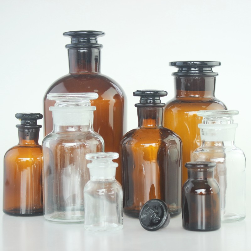 加厚广口试剂瓶棕色透明磨砂口玻璃瓶医药瓶分装广口瓶玻璃化学瓶