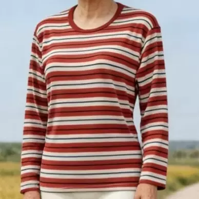 【部分地区包邮】女圆领长袖秋季中厚打底衫中老年妈妈宽松条纹衣