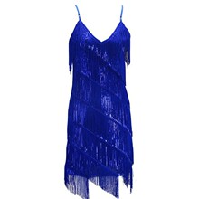 外贸亚马逊热卖拉丁舞裙复古钉珠亮片女流苏裙礼服宴会舞台表演服