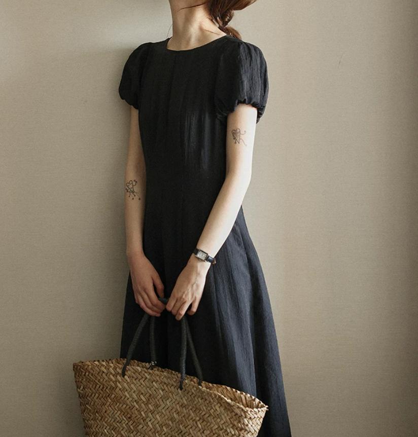 Váy maxi nữ thắt eo 12 miếng đứng cắt ren lông cừu kiểu Pháp sáng bóng — màu đen chi tiết 9