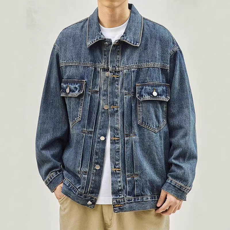 Factory Direct Sale Men's Workwear Japanese Style Jacket Trendy Brand Loose Top Spring and Autumn Vintage Denim Jacket Washed Factory Direct Sale Men's Workwear Japanese Style Jacket Trendy Brand Loose Top Spring and Autumn Vintage Denim Jacket Washed