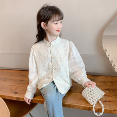 女童中國風外套2024春季新款兒童洋氣上衣中大童春秋新中式襯衫