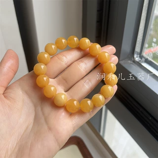 一件代天然云南老料黄龙玉圆珠手串鸡油黄直径13mm黄龙玉手链过检