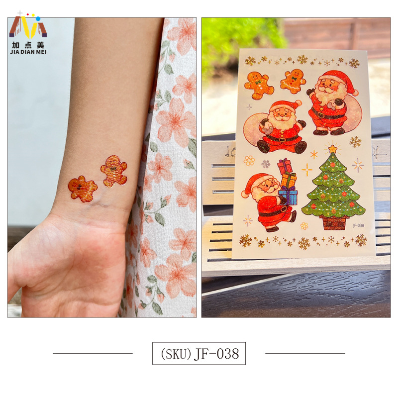 Amazon Venta caliente brillo lindo postre de Navidad unicornio niños tatuaje pegatinas impermeable tatuaje de larga duración