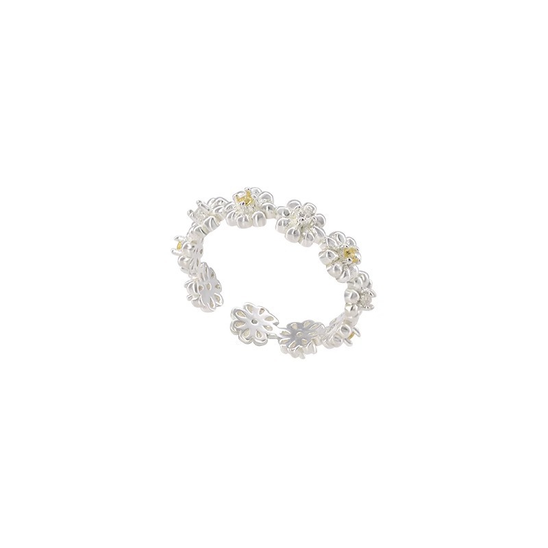 Anello di lusso con zirconi dal design floreale fresco, semplice, da indossare sull'indice, dal carattere delicato. Nuovo arrivo._voghion.com