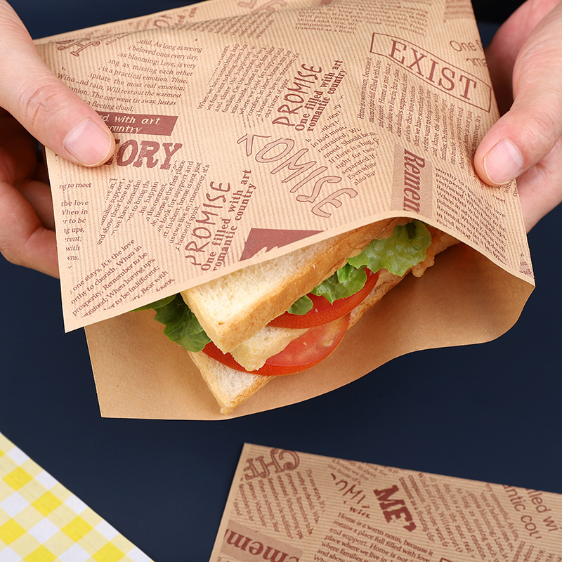 三角防油紙袋厚いパンスナック袋肉饅頭クラフト紙袋パンケーキサンドイッチハンバーガー包装袋|undefined