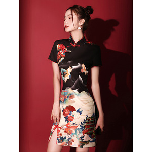 Chinese dress Retro Printed Chinese Dresses Qipao Side slit Asian Theme Party Cosplay Dresses for women girls paragraph Chinese wind 