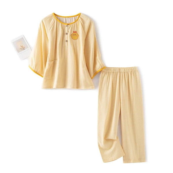 LZ2867 pullover yellow plaid embroidered chick