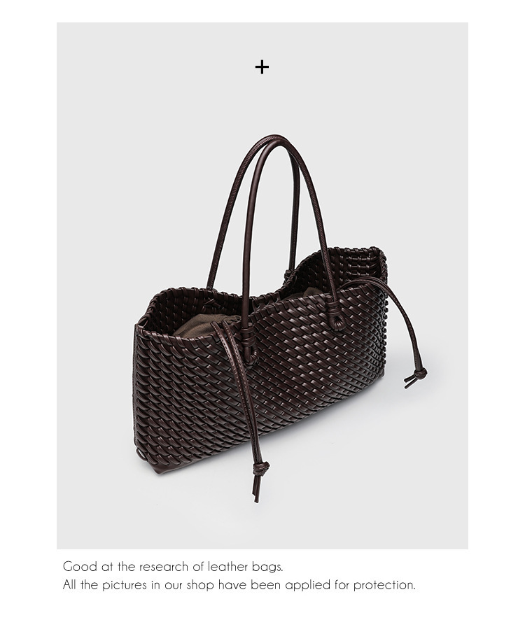 Woven Tote Bag Solid Colour Retro Casual Shoulder Crossbody Bag_voghion.com