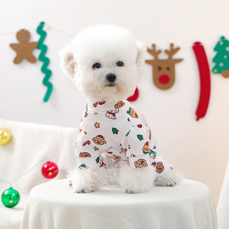 宠物衣服秋冬新款小型犬幼犬快乐狗猫保暖舒适圣诞节居家服-白|undefined