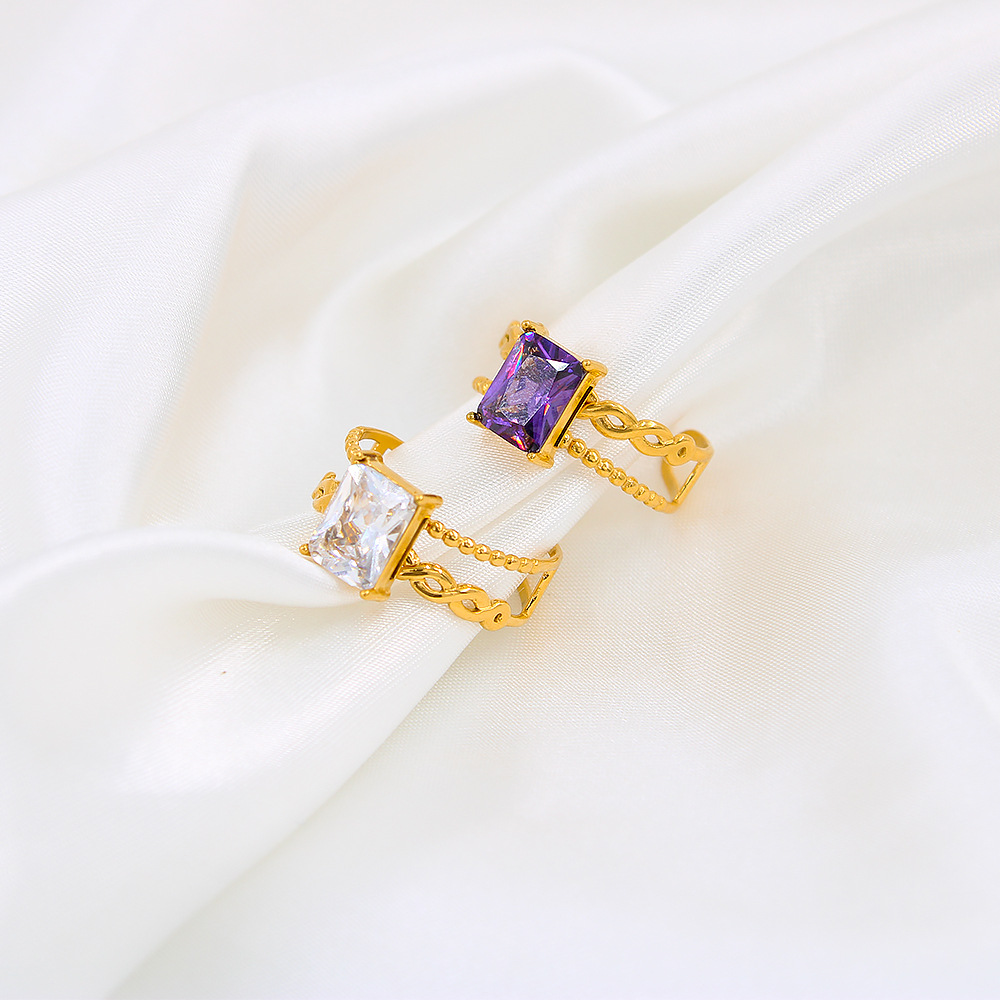 Simple Style Geometric Stainless Steel Plating Zircon Open Ring 1 Piece