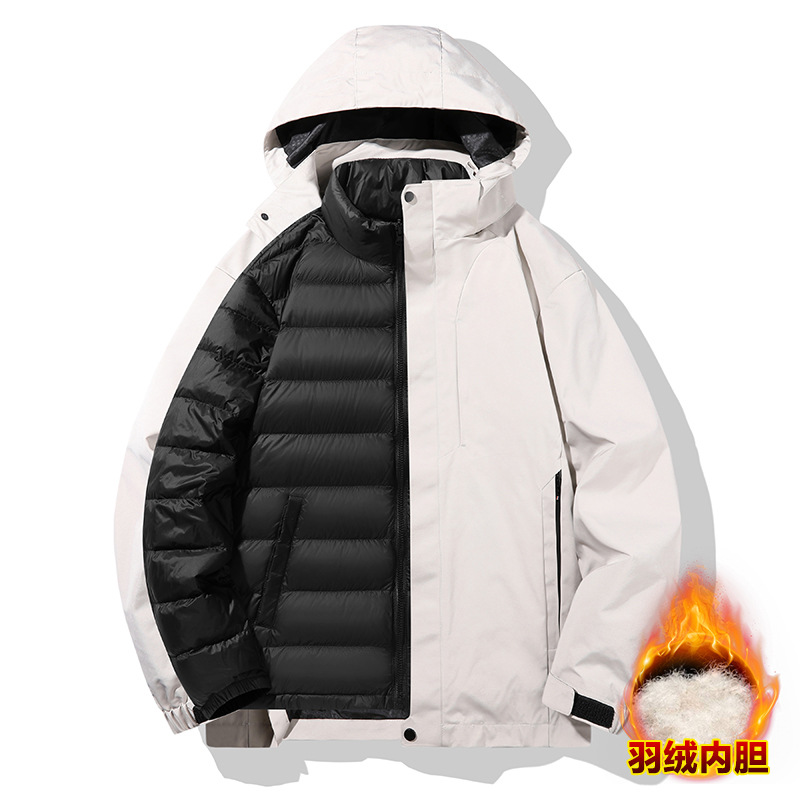 Серая мужская куртка-пуховик с наполнителем из утиного пуха, софтшелл, унисекс, 3-в-1, съемная рабочая одежда с принтом