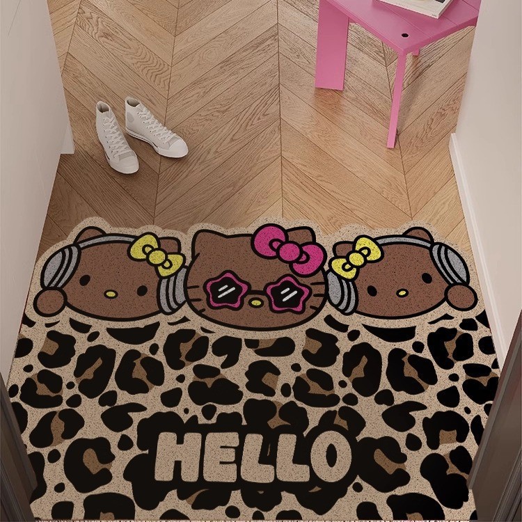 Silk loop doormat for the entrance, cartoon kitty doormat, dirt-resistant, can be cut to size, non-slip, easy to maintain, PVC entrance door mat