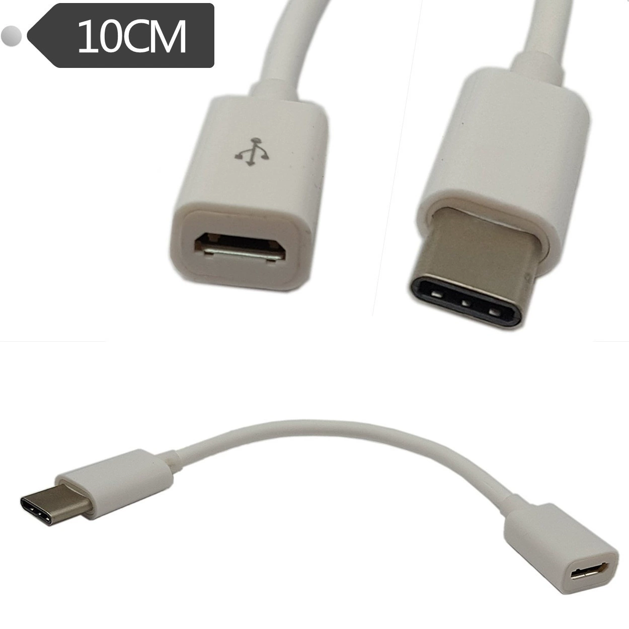 USB 3.1 дата-кабель Type-C (m) — Micro 5pin (f), адаптер-кабель для телефона, чёрный/белый